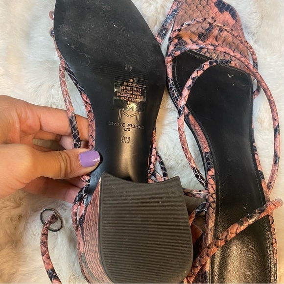 Marc Fisher Jared Pink Block Heel Ankle Wrap Sandal‎ in Snakeskin - Picture 6 of 7